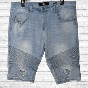 Jordan Craig Light Blue Ripped Jean Shorts